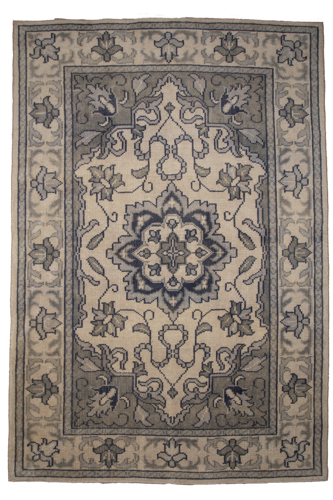 Muted Indigo Floral Wool Rug