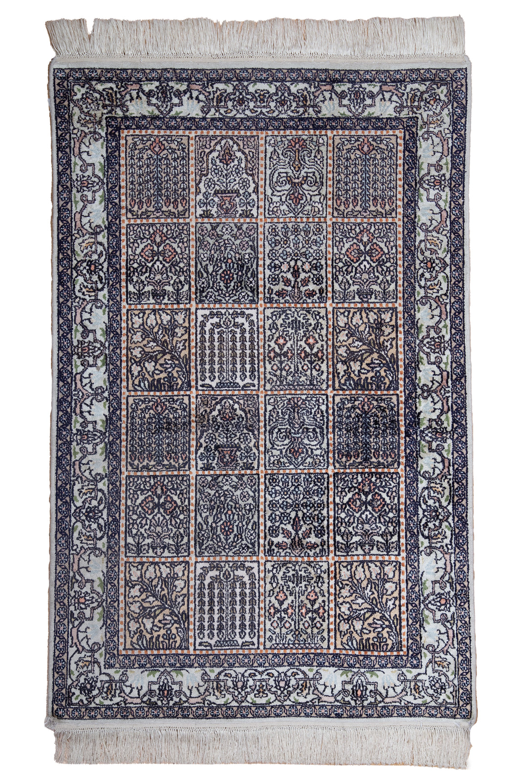 Persian Garden-Inspired Kashmiri Silk Rug