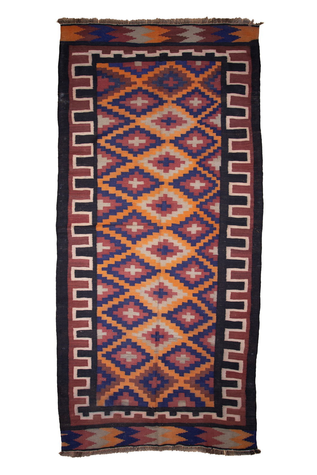 Antique Persian Kilim Flame Geometry