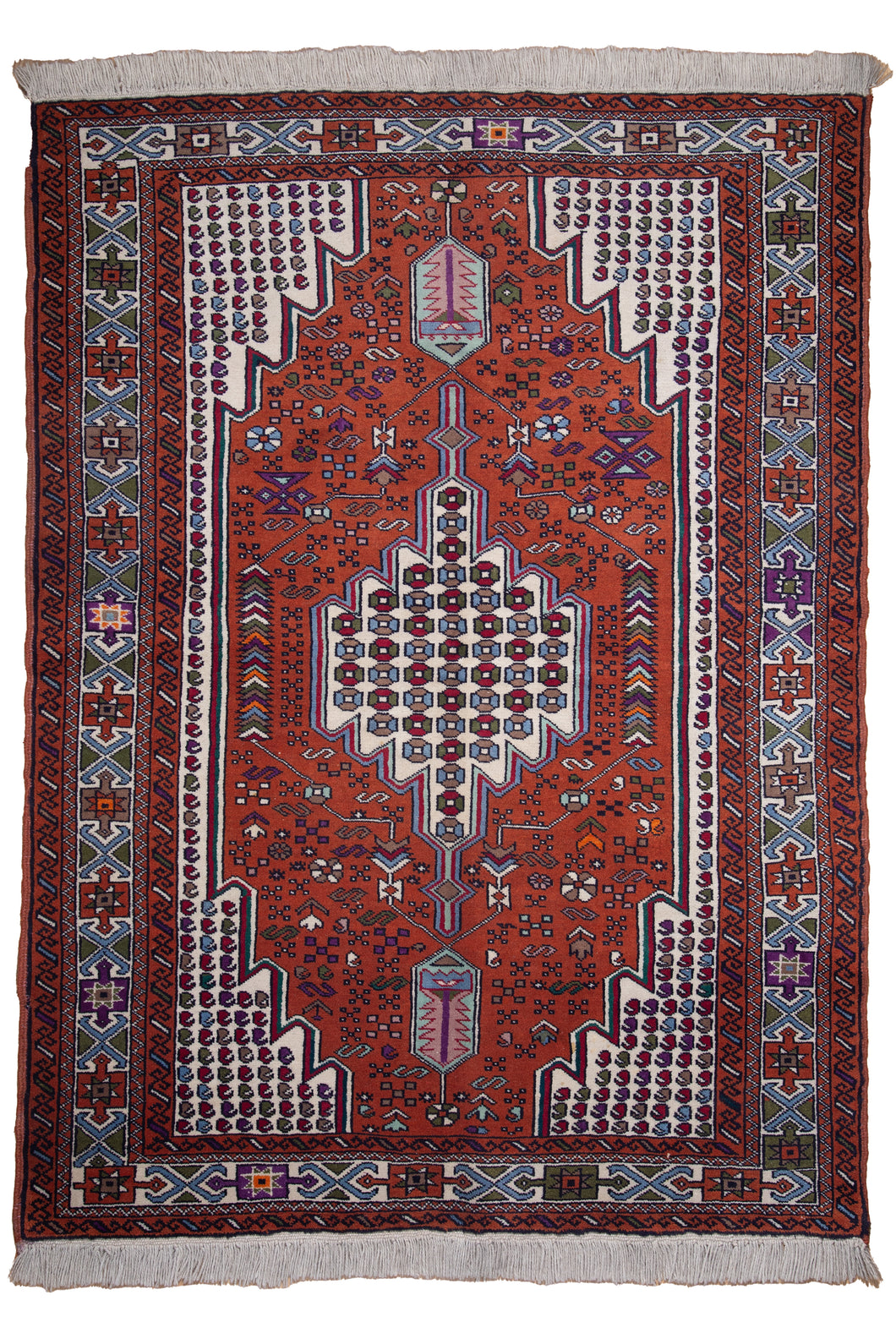 Geometric Flame Red Baluch Rug