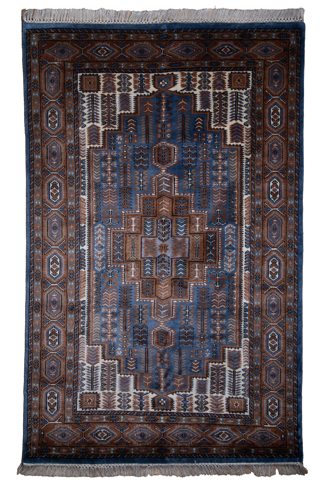 Rust Blue Geometric Indo Kashan Rug