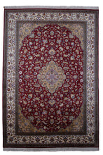 Load image into Gallery viewer, Lustrous Ruby Medallion Kashmiri Silk Rug
