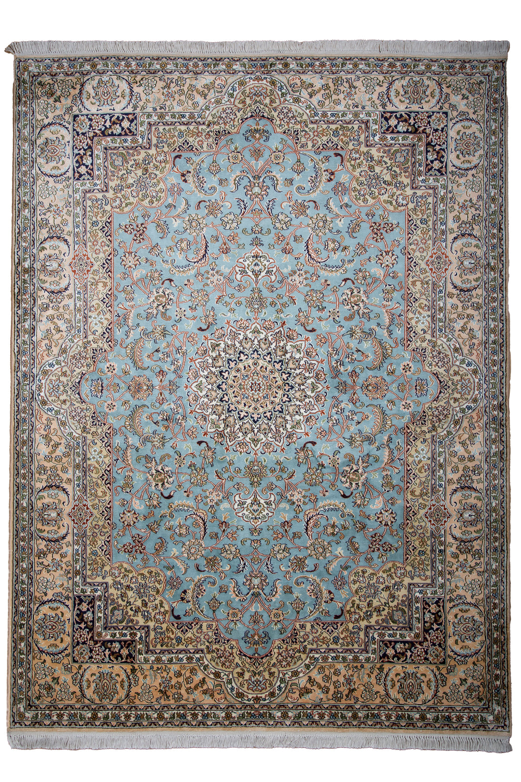 Sky Blue Kashmiri Pure Silk Rug