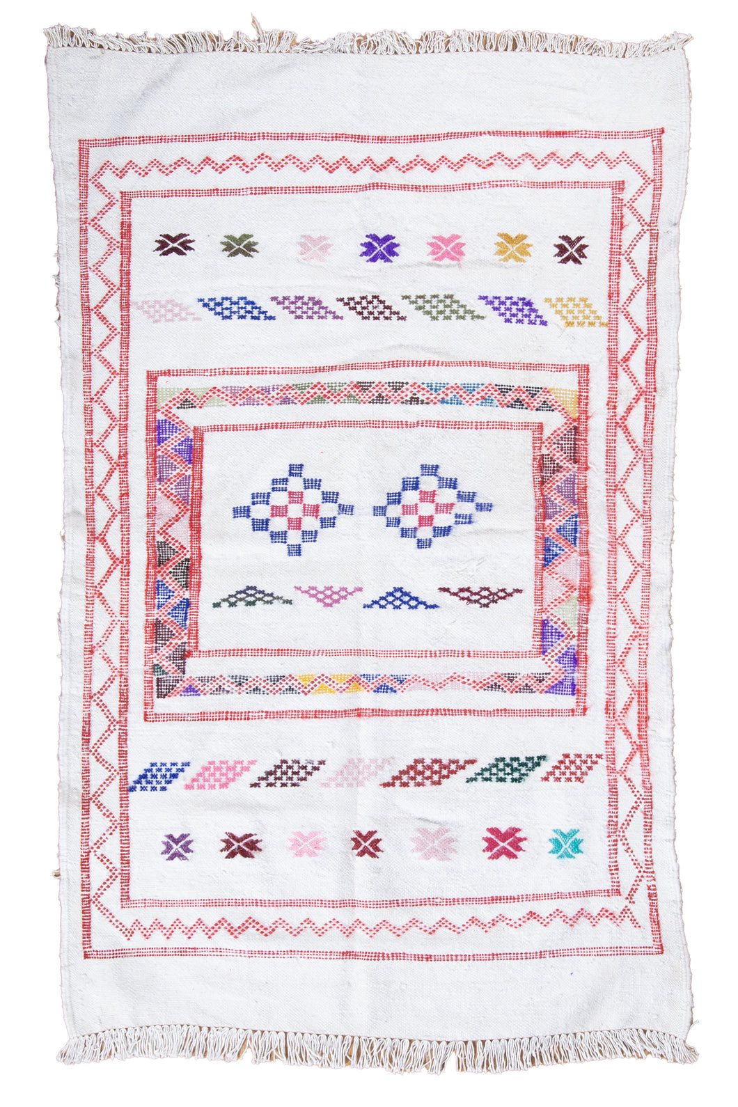White Base Handwoven Moroccan Kilim