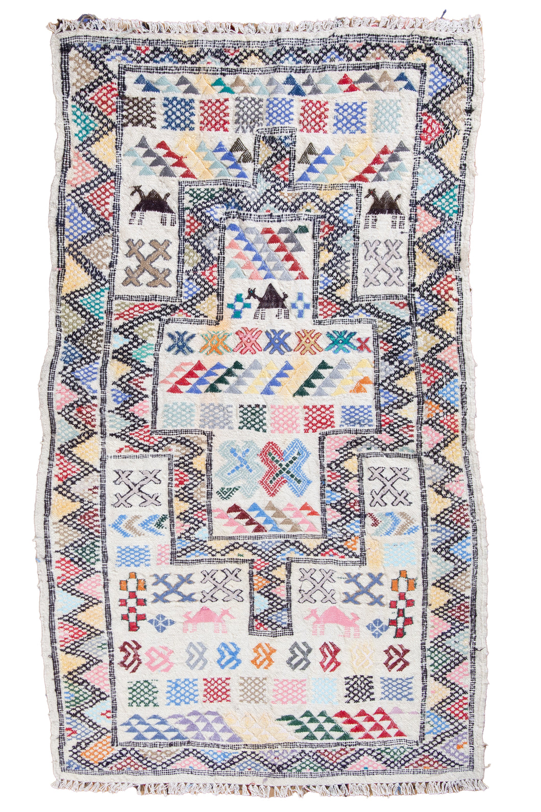 Colorful Tribal Motif Moroccan Kilim
