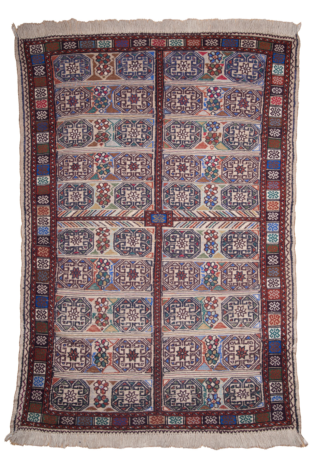 Antique Turkman Geometric Panel Rug