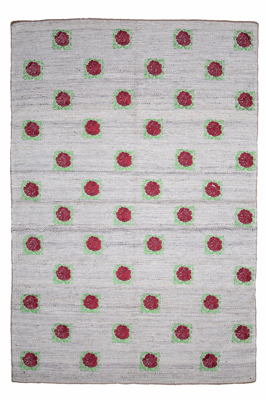Floral Block Print Wool Dhurrie Rug