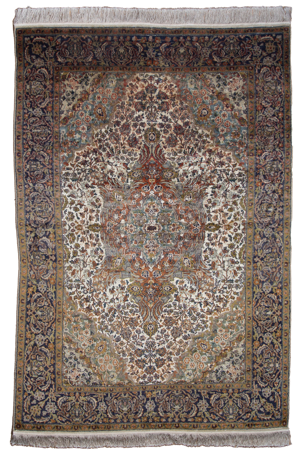 Vintage Mattan Kashmiri Silk Rug