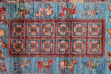 Load image into Gallery viewer, Tribal Horsemen Blue Afghan Ziegler Rug
