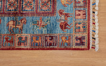 Load image into Gallery viewer, Tribal Horsemen Blue Afghan Ziegler Rug
