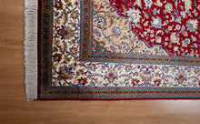 Load image into Gallery viewer, Lustrous Ruby Medallion Kashmiri Silk Rug
