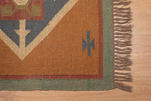Load image into Gallery viewer, Terracotta Tribal Diamond Jute Dhurrie
