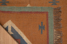Load image into Gallery viewer, Terracotta Tribal Diamond Jute Dhurrie
