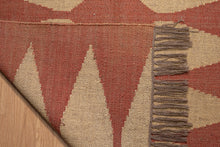 Load image into Gallery viewer, Rust Red Geometric Jute Dhurrie
