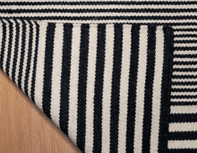 Load image into Gallery viewer, Navy and Ivory Striped Wool Dhurrie
