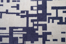 Load image into Gallery viewer, Modern Abstract Handmade Wool Carpet – Geometric Indigo on Ivory
