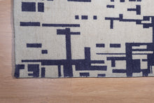 Load image into Gallery viewer, Modern Abstract Handmade Wool Carpet – Geometric Indigo on Ivory
