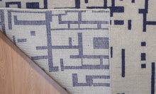 Load image into Gallery viewer, Modern Abstract Handmade Wool Carpet – Geometric Indigo on Ivory
