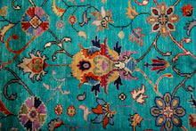 Load image into Gallery viewer, Aqua Floral Medallion Afghan Ziegler Rug
