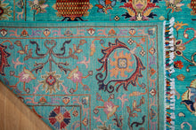 Load image into Gallery viewer, Aqua Floral Medallion Afghan Ziegler Rug
