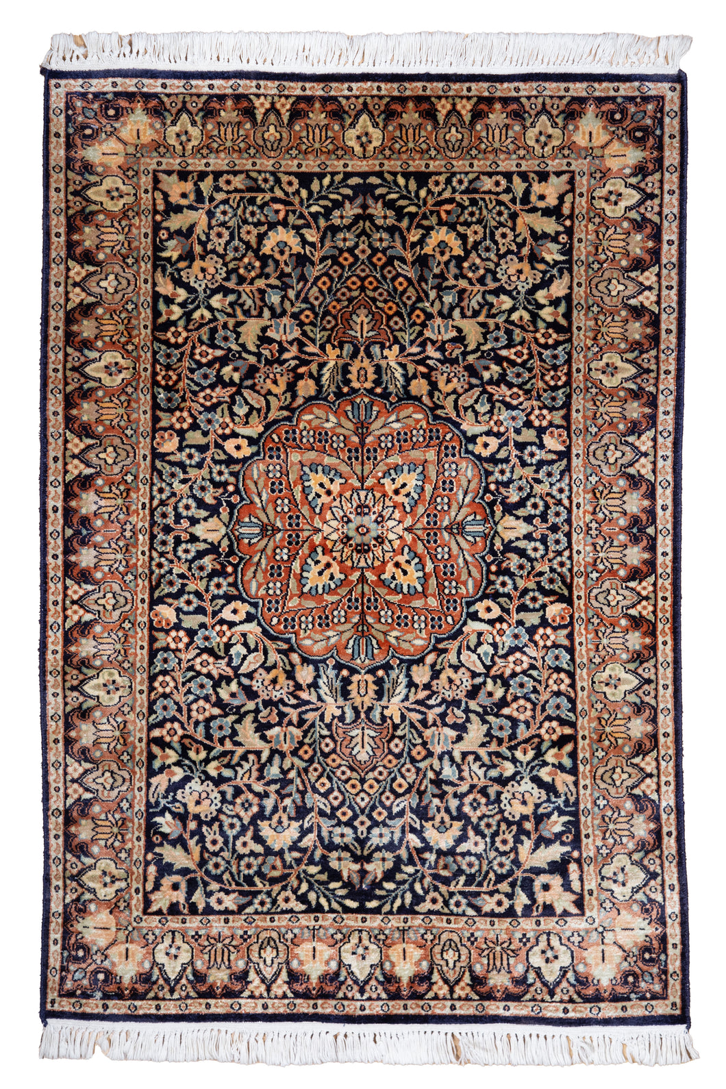 Kashmir Midnight Medallion Silk Rug