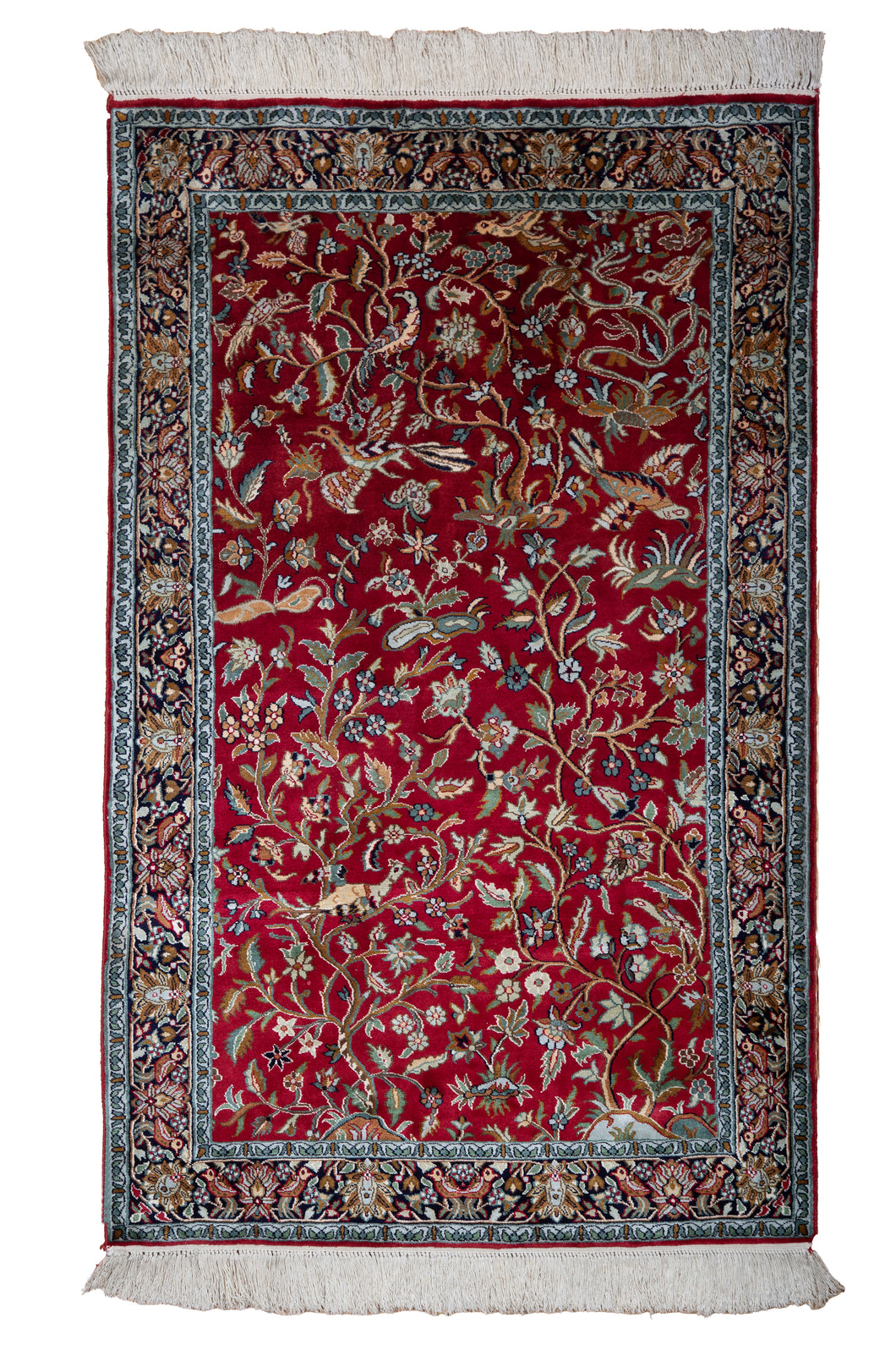 Crimson Kashmir Silk Floral Rug