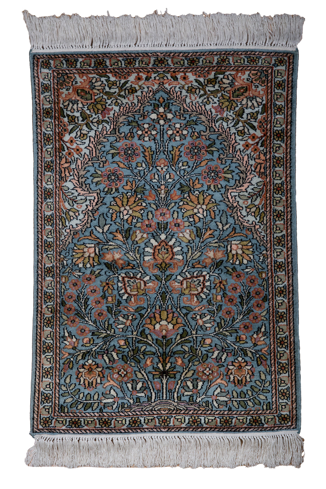 Kashmir Silk Rug – Blue Floral Harmony