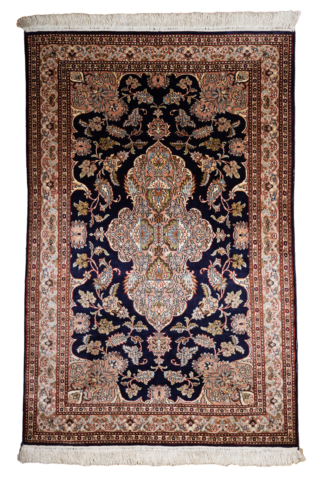 Kashmir Mulberry Silk Rug – Midnight Bloom