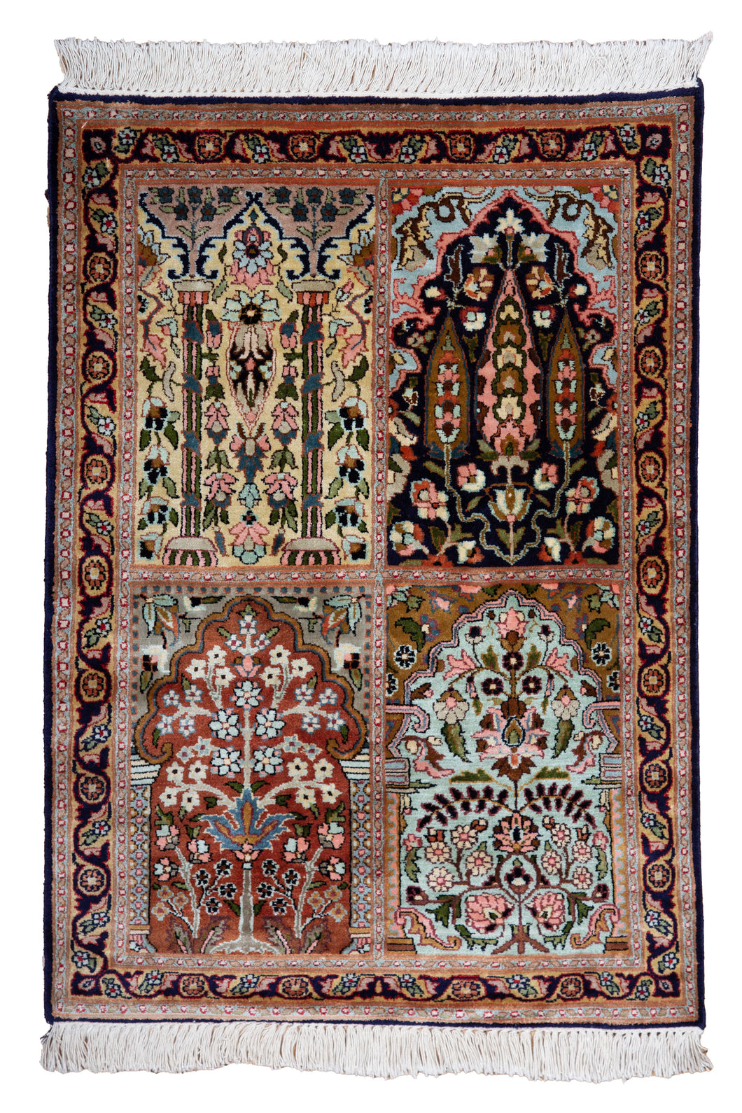 Kashmir Silk Rug – Floral Panel Splendor