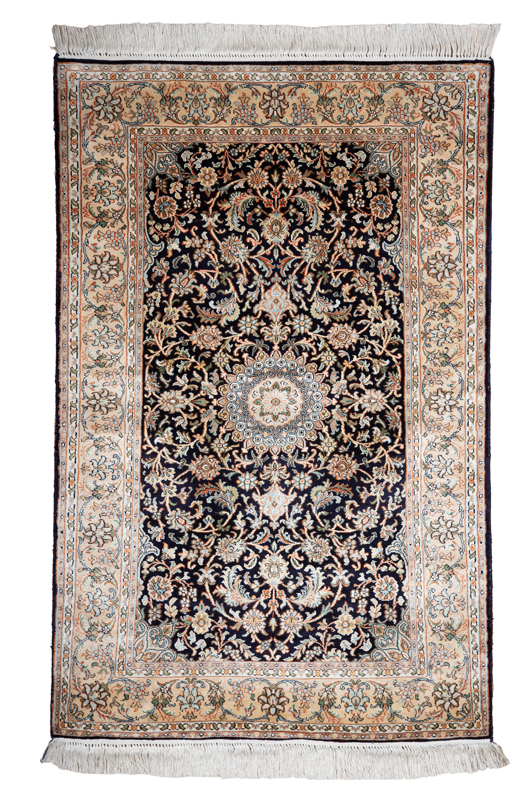 Kashmir Silk Rug – Midnight Medallion Glory