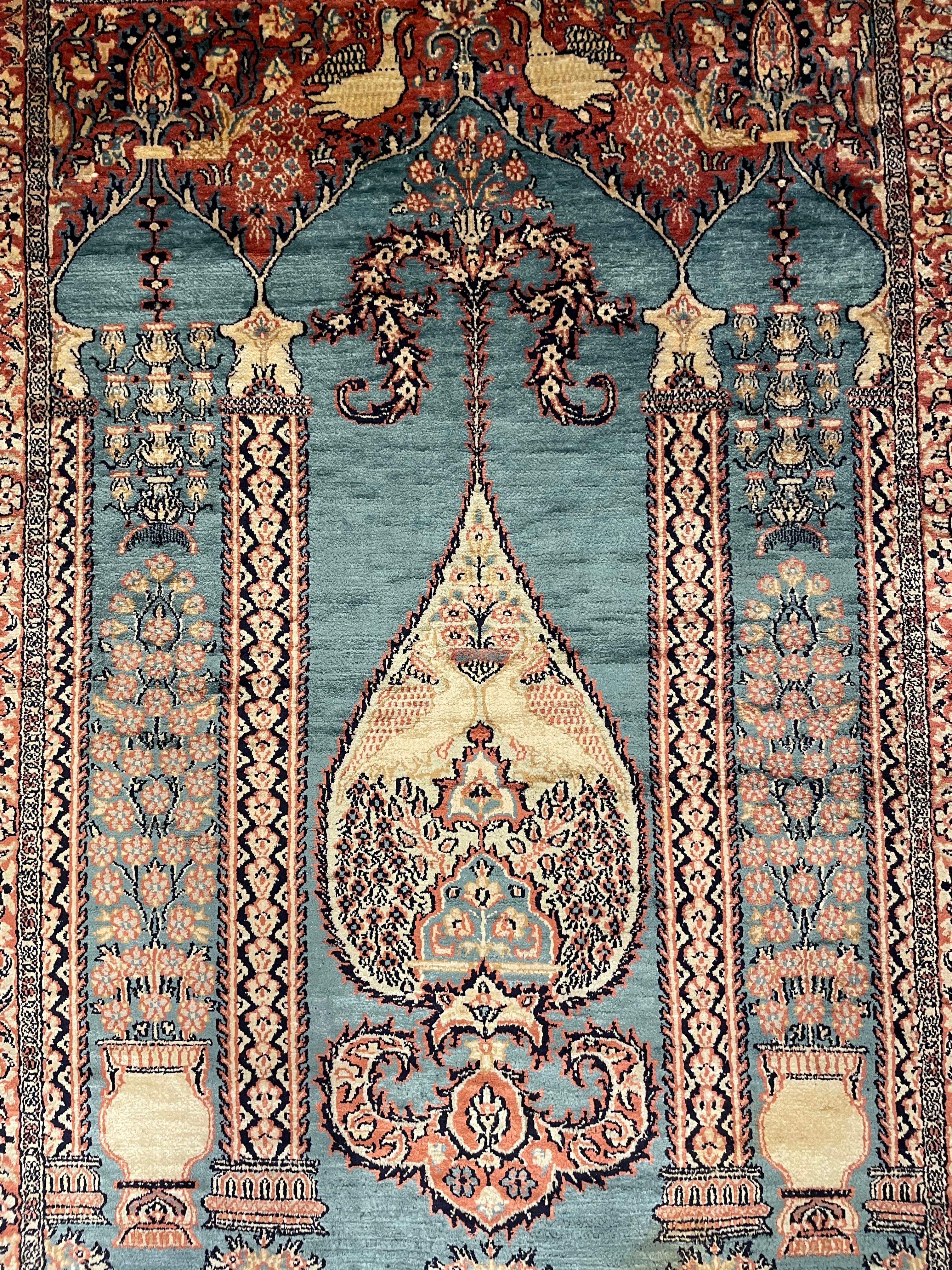 Vintage Shamadar Silk Carpet