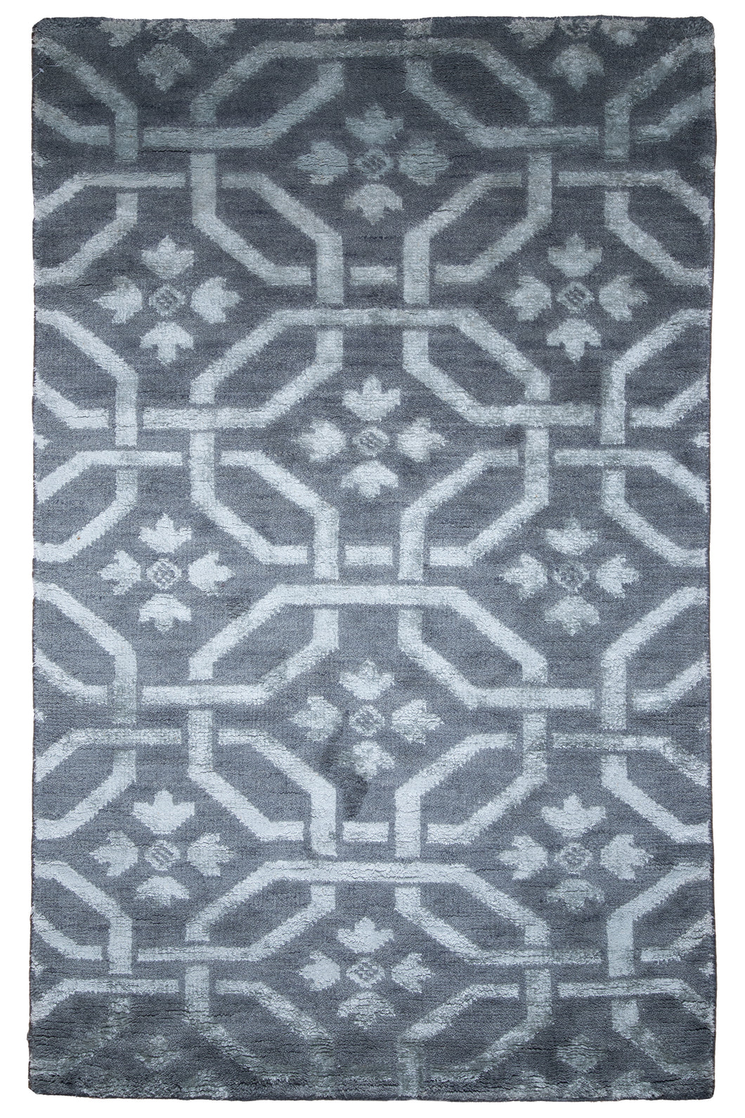 Handmade Wool & Bamboo Silk Carpet – Grey Geometric Luxury Rug