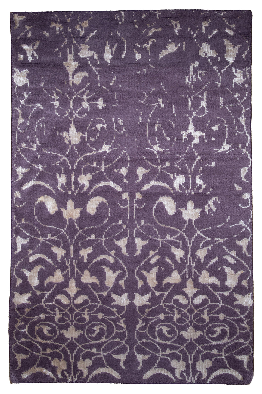 Handmade Wool & Bamboo Silk Carpet – Plum Floral Luxury Area Rug