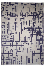 Load image into Gallery viewer, Modern Abstract Handmade Wool Carpet – Geometric Indigo on Ivory
