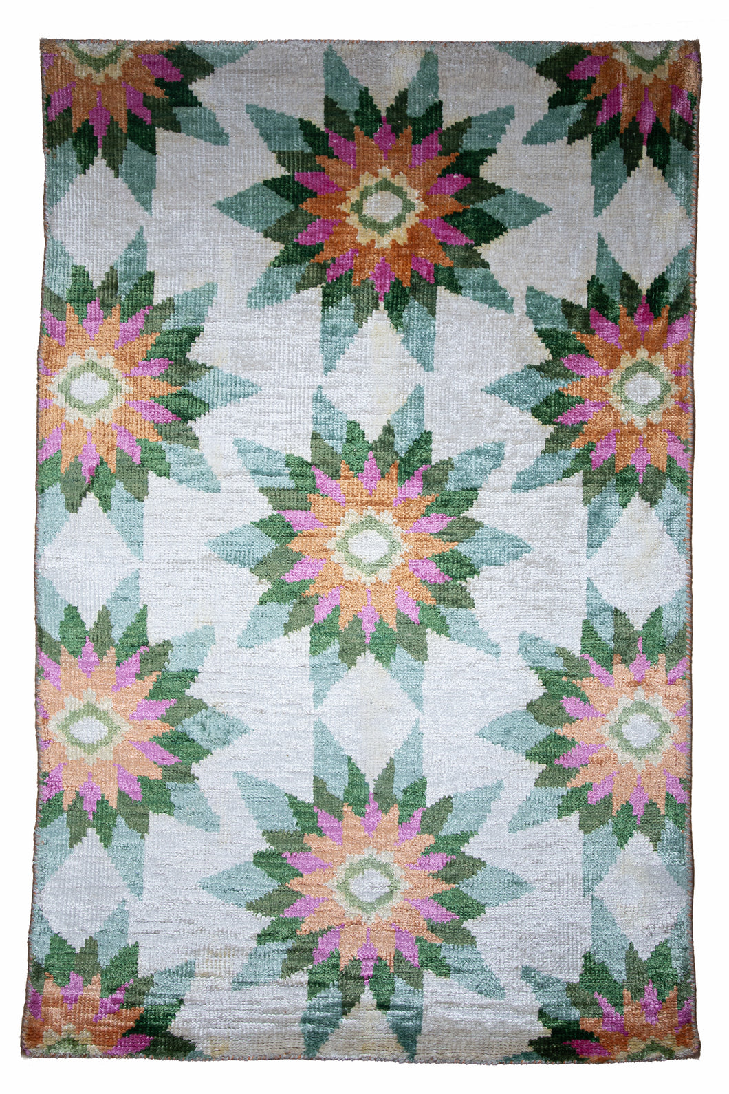 Handmade Silk Carpet – Floral Starburst Design – Luxury Rug