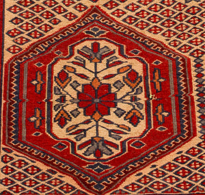 An almost 7 by 10 feet balochi wool kilim. Colours include mainly brick, orange and a light rust.