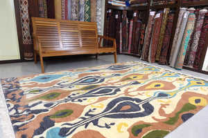 6 feet by 9 feet Yellow Ikat design rug. 