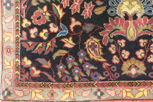 It is a 4 feet by 6 feet indian wool rug. The colours used in the rug are blue,red,beige and pink.